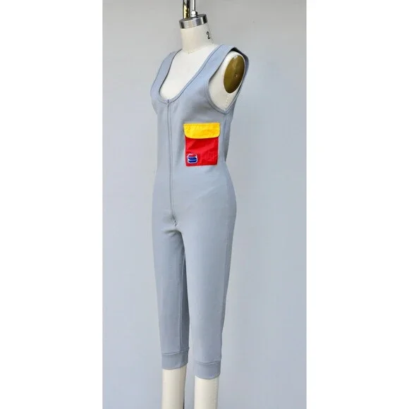 JUMPSUIT Playsuit Pantsuit Pocket Zip Up Front 80s 90s Snow Bike Suit Gear XS S - Picture 6 of 8